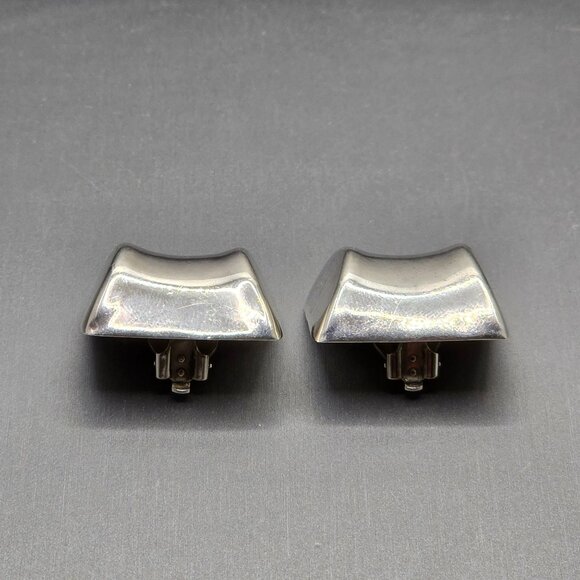 Taxco Sterling Silver Square Hollow Clip-On Earrings 1.125" TH-56 Mexico 19.31g - Picture 3 of 9